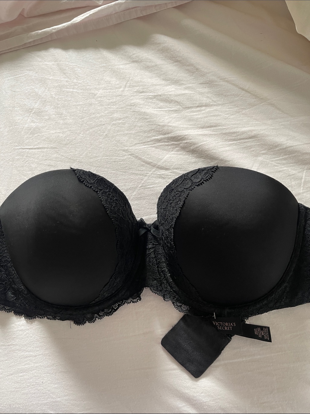 New Victoria's Secret Black Lace Strapless Dream Angels Push-Up Bra Size 38d